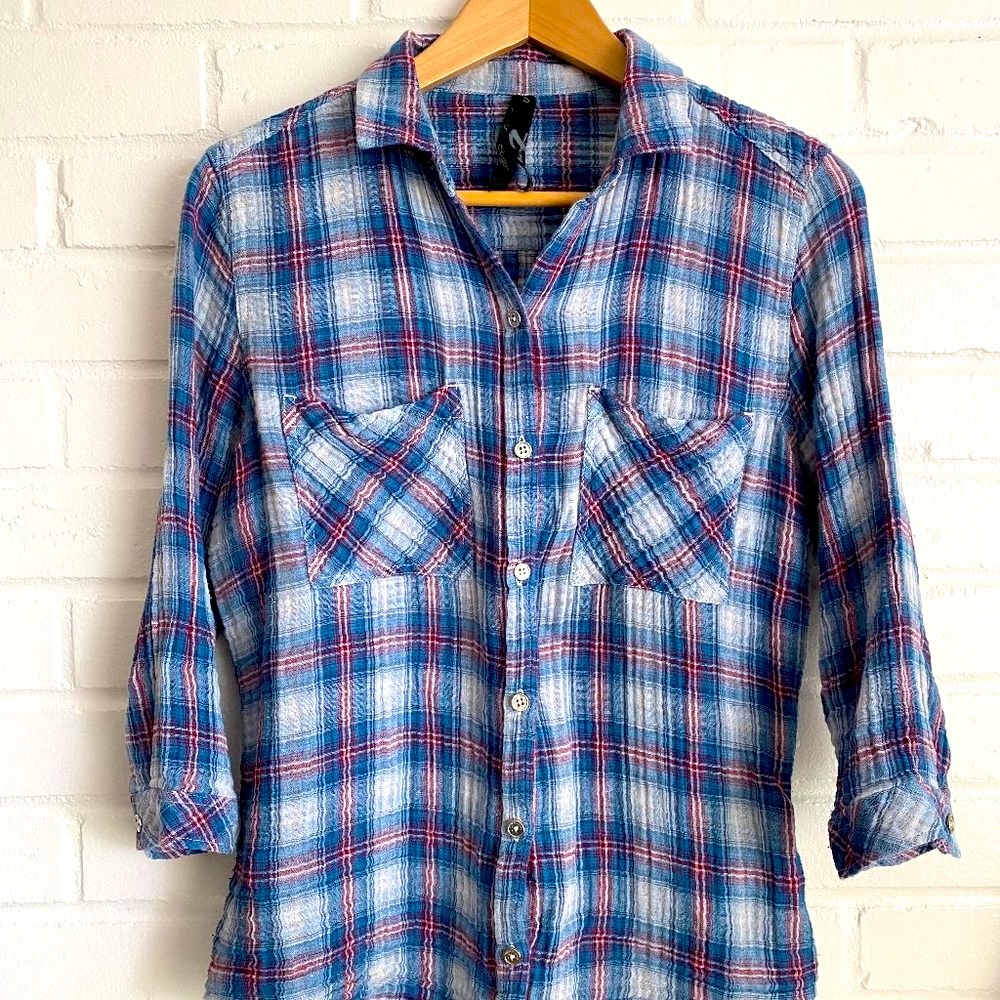 Seven7 Lightweight Gauze Plaid Button Down Shirt